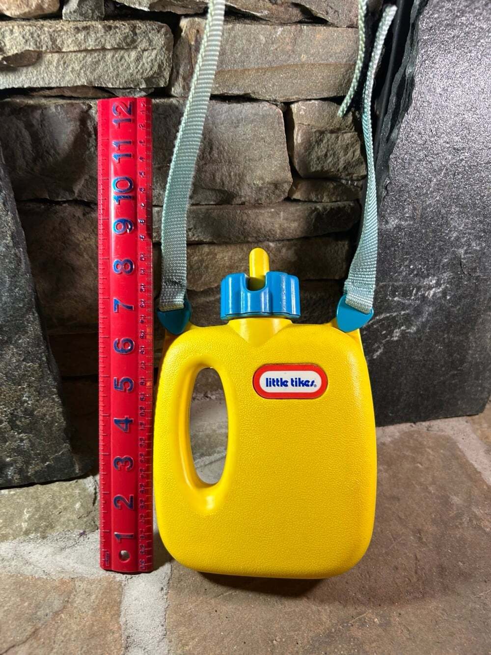 Vintage Little Tikes Yellow Toy Camping Canteen with blue strap